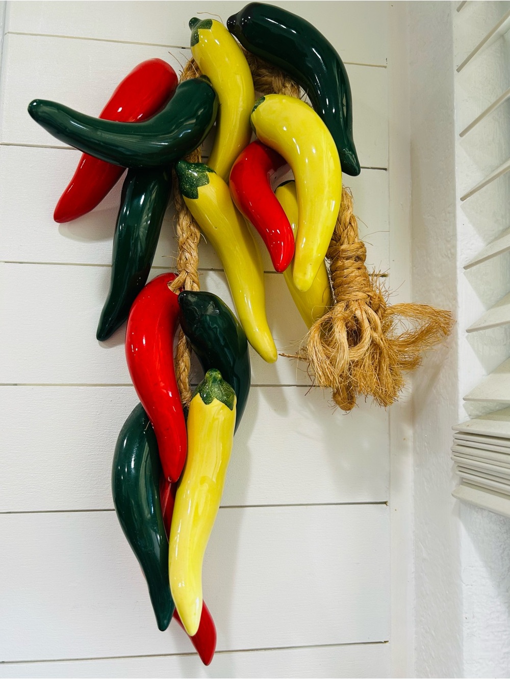 Decorative Ceramic Chili Pepper Wall Hanging – (14 peppers) Red, Yellow & Green